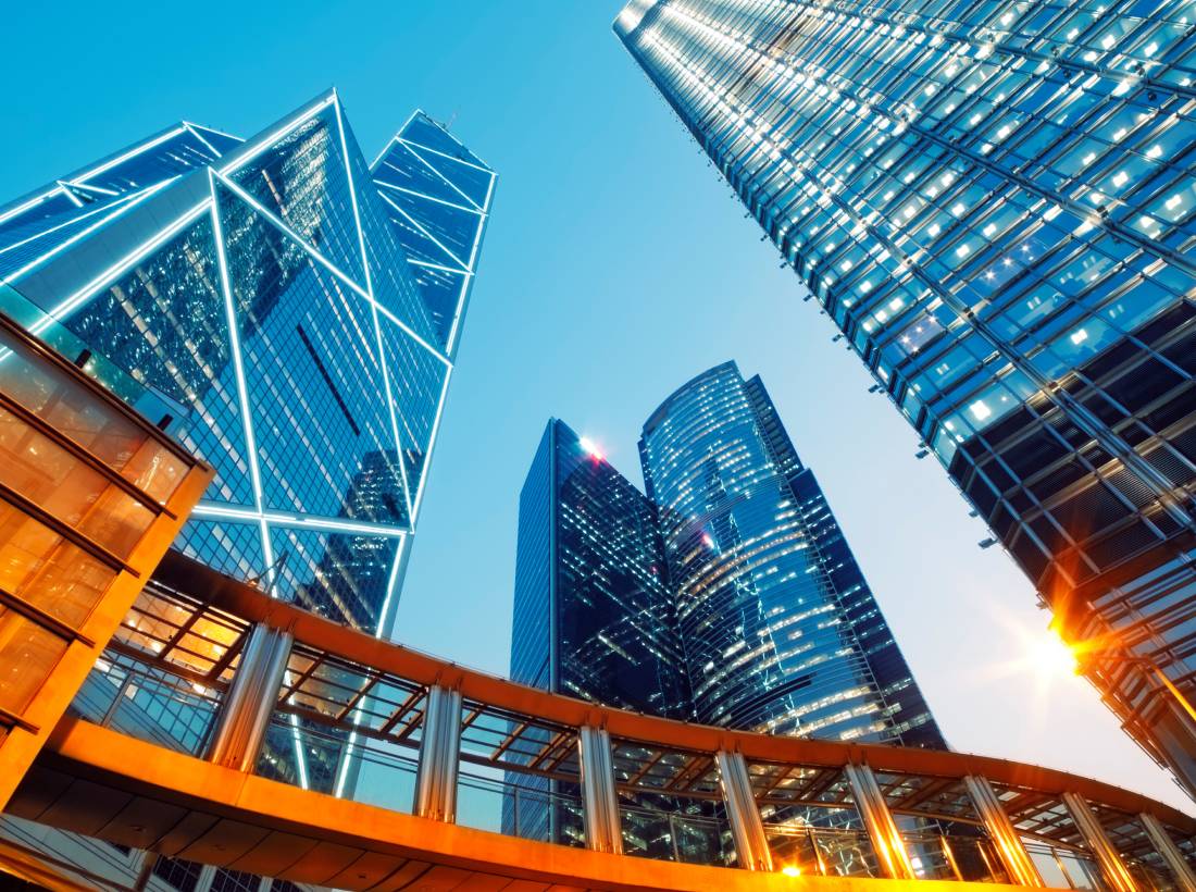 Office buildings with bridge