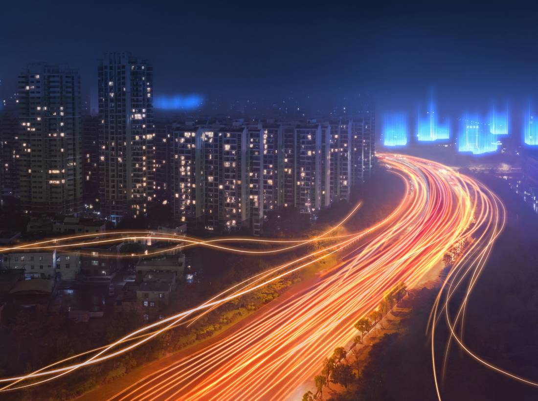 Orange fibre lines around city